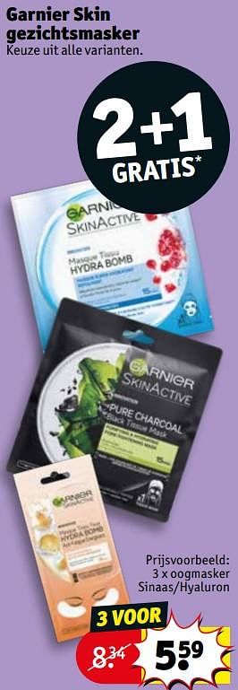 Promoties Garnier skin gezichtsmasker oogmasker sinaas-hyaluron - Garnier - Geldig van 06/08/2019 tot 18/08/2019 bij Kruidvat