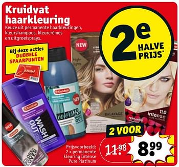 Promoties Kruidvat haarkleuring permanente kleuring intense pure platinum - Huismerk - Kruidvat - Geldig van 06/08/2019 tot 18/08/2019 bij Kruidvat
