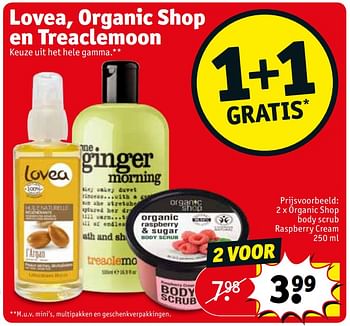 Promoties Lovea, organic shop en treaclemoon organic shop body scrub raspberry cream - Lovea - Geldig van 06/08/2019 tot 18/08/2019 bij Kruidvat