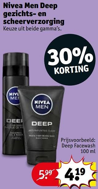 Promotions Nivea men deep gezichts- en scheerverzorging deep facewash - Nivea - Valide de 06/08/2019 à 18/08/2019 chez Kruidvat