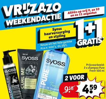 Promoties Syoss haarverzorging en styling shampoo pure fresh - Syoss - Geldig van 06/08/2019 tot 18/08/2019 bij Kruidvat