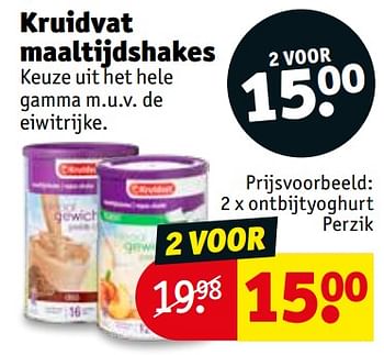 Promoties Kruidvat maaltijdshakes ontbijtyoghurt perzik - Huismerk - Kruidvat - Geldig van 06/08/2019 tot 18/08/2019 bij Kruidvat