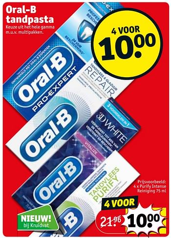 Promoties Oral-b tandpasta purify intense reiniging - Oral-B - Geldig van 06/08/2019 tot 18/08/2019 bij Kruidvat