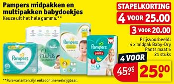 Promoties Pampers midpakken en multipakken babydoekjes midpak baby-dry pants maat 5 - Pampers - Geldig van 06/08/2019 tot 18/08/2019 bij Kruidvat