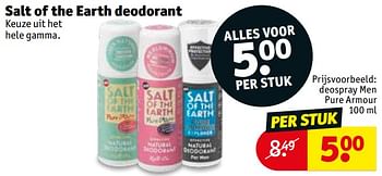 Promoties Salt of the earth deodorant deospray men pure armour - Salt of the Earth - Geldig van 06/08/2019 tot 18/08/2019 bij Kruidvat