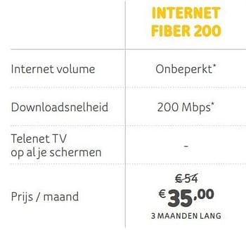 Promoties Internet fiber 200 - Huismerk - Telenet - Geldig van 05/08/2019 tot 22/09/2019 bij Telenet