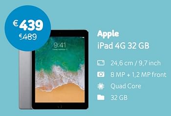 Promotions Apple ipad 4g 32 gb - Apple - Valide de 05/08/2019 à 22/09/2019 chez Telenet