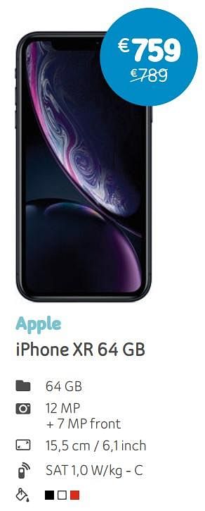 Promotions Apple iphone xr 64 gb - Apple - Valide de 05/08/2019 à 22/09/2019 chez Telenet