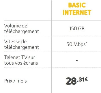 Promotions Basic internet - Produit Maison - Telenet - Valide de 05/08/2019 à 22/09/2019 chez Telenet