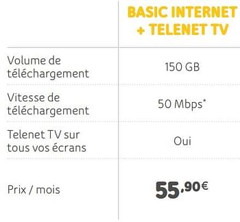 Promotions Basic internet + telenet tv - Produit Maison - Telenet - Valide de 05/08/2019 à 22/09/2019 chez Telenet