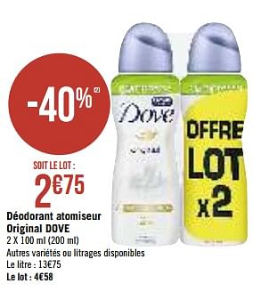 Promoties Déodorant atomiseur original dove - Dove - Geldig van 06/08/2019 tot 18/08/2019 bij Géant Casino