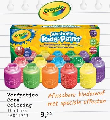 Promoties Verfpotjes core coloring - Crayola - Geldig van 13/08/2019 tot 10/09/2019 bij Supra Bazar