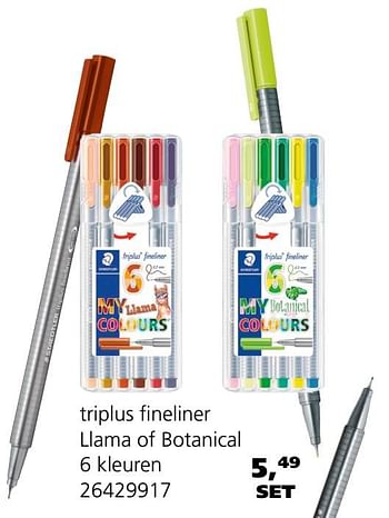 Promoties Triplus fineliner llama of botanical 6 kleuren - Staedtler - Geldig van 13/08/2019 tot 10/09/2019 bij Supra Bazar