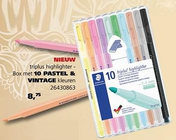 Promoties Triplus highlighter - box met 10 pastel + vintage kleuren - Staedtler - Geldig van 13/08/2019 tot 10/09/2019 bij Supra Bazar