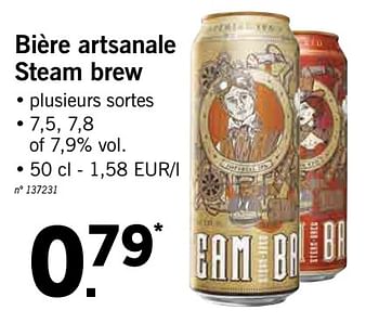 Promotions Bière artsanale steam brew - Produit maison - Lidl - Valide de 12/08/2019 à 17/08/2019 chez Lidl