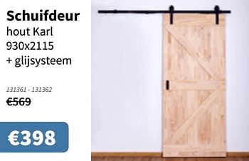 Promotions Schuifdeur hout karl + glijsysteem - Produit maison - Cevo - Valide de 01/08/2019 à 14/08/2019 chez Cevo Market