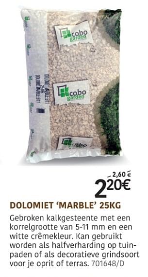 Promoties Dolomiet marble - Cobo Garden - Geldig van 11/07/2019 tot 18/08/2019 bij HandyHome