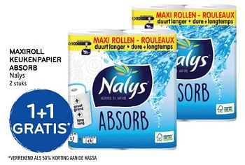 Promoties 1+1 gratis maxiroll keukenpapier absorb nalys - Nalys - Geldig van 14/08/2019 tot 27/08/2019 bij Alvo