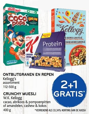 Promoties 2+1 gratis ontbijtgranen en repen kellogg`s assortiment - Kellogg's - Geldig van 14/08/2019 tot 27/08/2019 bij Alvo