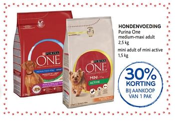 Promoties 30% korting bij aankoop van 1 pak hondenvoeding purina one medium-maxi adult - Purina - Geldig van 14/08/2019 tot 27/08/2019 bij Alvo