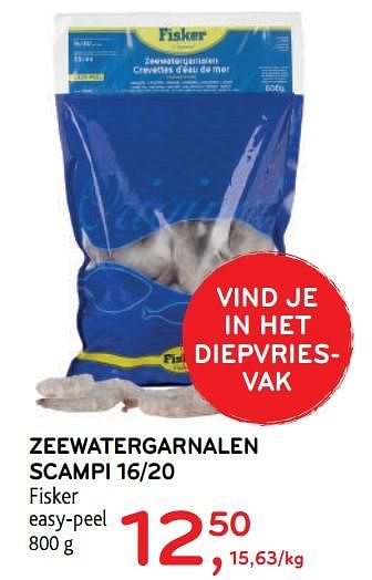Promoties Zeewatergarnalen scampi 16-20 fisker easy-peel - Fisker - Geldig van 14/08/2019 tot 27/08/2019 bij Alvo