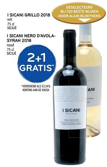 Promoties 2+1 gratis i sicani grillo 2018 wit - Rode wijnen - Geldig van 14/08/2019 tot 27/08/2019 bij Alvo