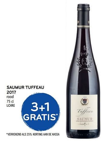Promoties 3+1 gratis saumur tuffeau 2017 rood loire - Rode wijnen - Geldig van 14/08/2019 tot 27/08/2019 bij Alvo