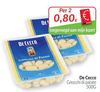 Promotions De cecco gnocchi di patate - De Cecco - Valide de 01/08/2019 à 31/08/2019 chez Intermarche