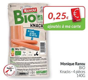 Promotions Monique ranou bio knacks - Monique ranou - Valide de 01/08/2019 à 31/08/2019 chez Intermarche