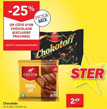 Promoties Chocolade double lait - Cote D'Or - Geldig van 14/08/2019 tot 27/08/2019 bij Makro