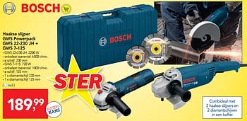Promoties Bosch haakse slijper gws powerpack gws 22-230 jh + gws 7-125 - Bosch - Geldig van 14/08/2019 tot 27/08/2019 bij Makro
