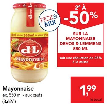 Promotions Mayonnaise - Devos Lemmens - Valide de 14/08/2019 à 27/08/2019 chez Makro