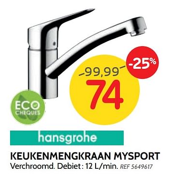 Promoties Keukenmengkraan mysport - Hansgrohe - Geldig van 14/08/2019 tot 02/09/2019 bij BricoPlanit