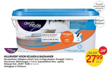 Promoties Muurverf voor keuken + badkamer - DecoMode - Geldig van 14/08/2019 tot 02/09/2019 bij BricoPlanit