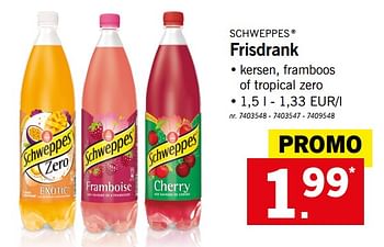 Promoties Frisdrank - Schweppes - Geldig van 19/08/2019 tot 24/08/2019 bij Lidl