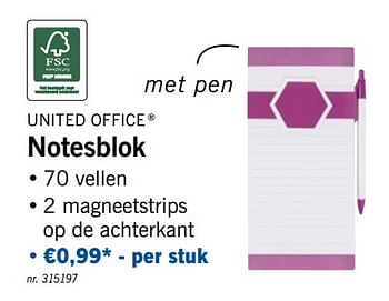 Promoties Notesblok - United Office - Geldig van 19/08/2019 tot 24/08/2019 bij Lidl