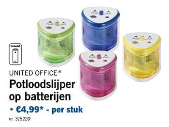Promoties Potloodslijper op batterijen - United Office - Geldig van 19/08/2019 tot 24/08/2019 bij Lidl