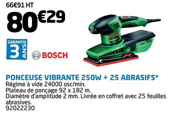 Promotions Bosch ponceuse vibrante 250w + 25 abrasifs - Bosch - Valide de 01/08/2019 à 31/08/2019 chez Brico Cash
