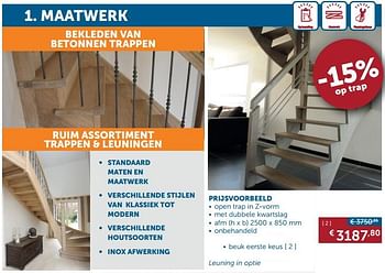 Promotions Trappen maatwerk beuk eerste keus - Produit maison - Zelfbouwmarkt - Valide de 20/08/2019 à 23/09/2019 chez Zelfbouwmarkt