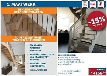 Promotions Trappen maatwerk eik eerste keus - Produit maison - Zelfbouwmarkt - Valide de 20/08/2019 à 23/09/2019 chez Zelfbouwmarkt