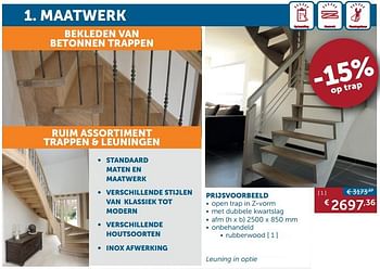 Promotions Trappen maatwerk rubberwood - Produit maison - Zelfbouwmarkt - Valide de 20/08/2019 à 23/09/2019 chez Zelfbouwmarkt