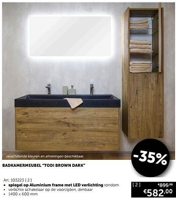 Promoties Badkamermeubel todi brown dark spiegel op aluminium frame met led verlichting - Mio Bagno - Geldig van 20/08/2019 tot 23/09/2019 bij Zelfbouwmarkt