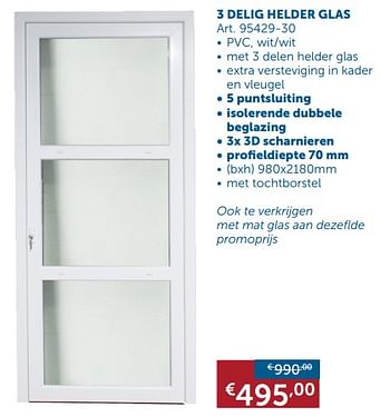 Promoties Buitendeuren standaardmaten 3 delig helder glas - Huismerk - Zelfbouwmarkt - Geldig van 20/08/2019 tot 23/09/2019 bij Zelfbouwmarkt