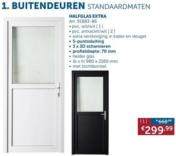 Promoties Buitendeuren standaardmaten halfglas extra pvc, wit-wit - Huismerk - Zelfbouwmarkt - Geldig van 20/08/2019 tot 23/09/2019 bij Zelfbouwmarkt