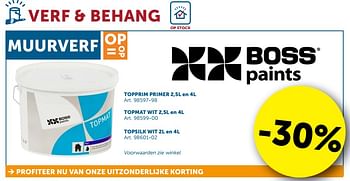 Promoties Verf & muur -30% - Boss Paints - Geldig van 20/08/2019 tot 23/09/2019 bij Zelfbouwmarkt