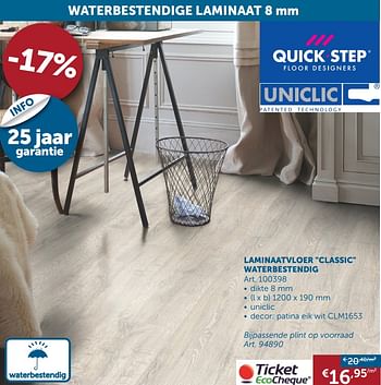 Promoties Waterbestendige laminaat laminaatvloer classic waterbestendig - QuickStep - Geldig van 20/08/2019 tot 23/09/2019 bij Zelfbouwmarkt