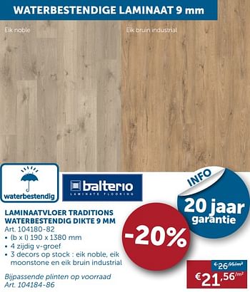 Promoties Waterbestendige laminaat laminaatvloer traditions waterbestendig dikte - Balterio - Geldig van 20/08/2019 tot 23/09/2019 bij Zelfbouwmarkt