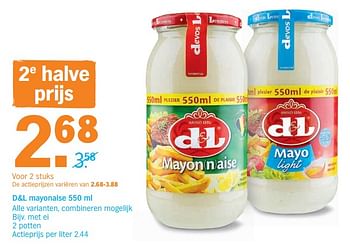 Promoties D+l mayonaise met ei 2 potten - Devos Lemmens - Geldig van 12/08/2019 tot 18/08/2019 bij Albert Heijn