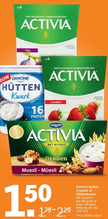 Promoties Danone activia 4-packs of hüttenkwark - Danone - Geldig van 12/08/2019 tot 18/08/2019 bij Albert Heijn