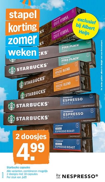 Promoties Starbucks capsules - Starbucks - Geldig van 12/08/2019 tot 18/08/2019 bij Albert Heijn